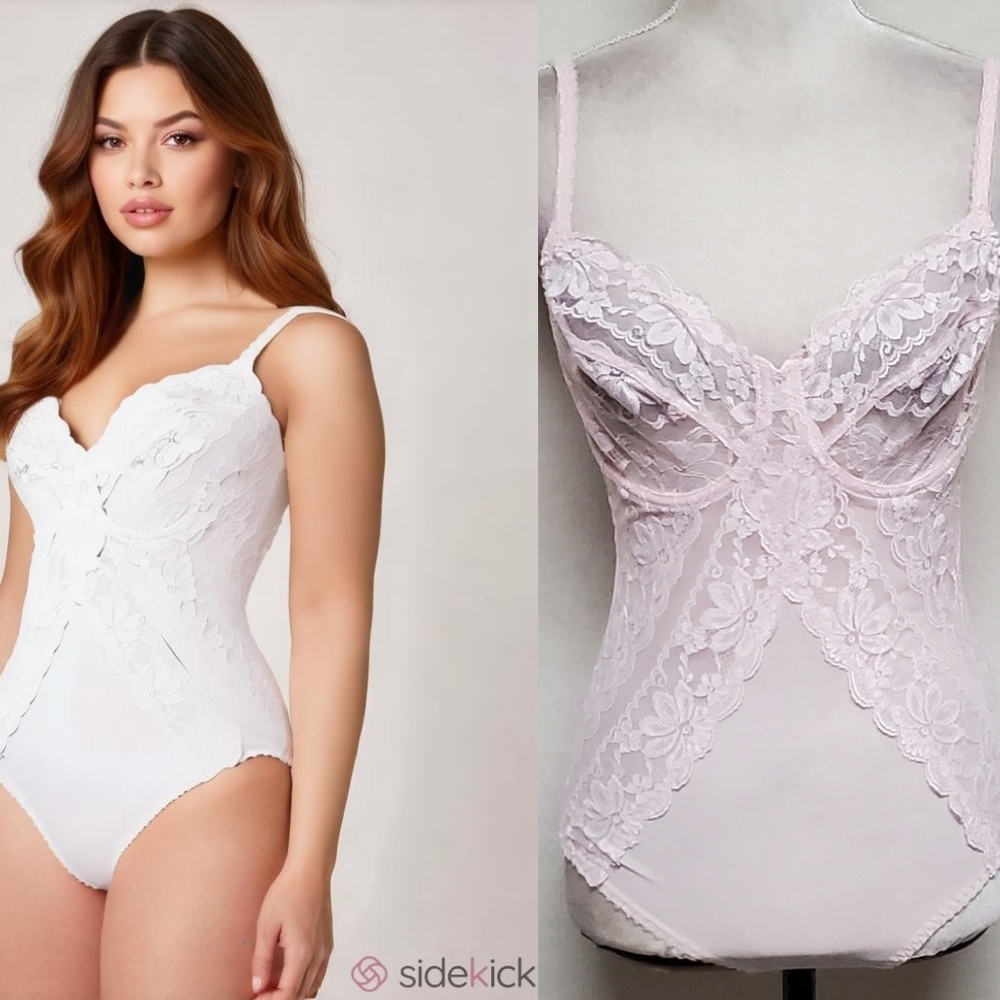 Dolores by Poirette Vintage 60s Union Made Baby Pink Lace Bodysuit Lingerie